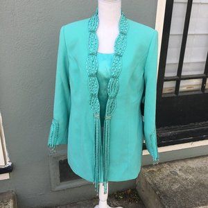 Beautiful Beaded Teal Jacket - Size 10